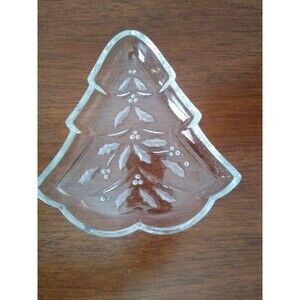 Vintage Lenox Holiday Crystal Etched Stamped Christmas Tree Candy Dish Decor 70s